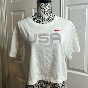 Nike The Nike Tee White Crop Top USA Raised Lettering L